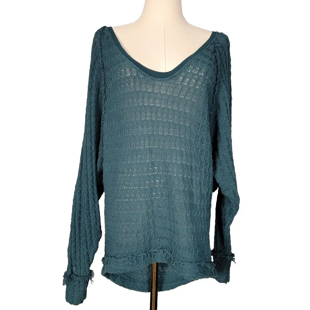Free People We The Free Thien's Hacci Long Sleeve Sweater Teal Green Knit Y2K XS